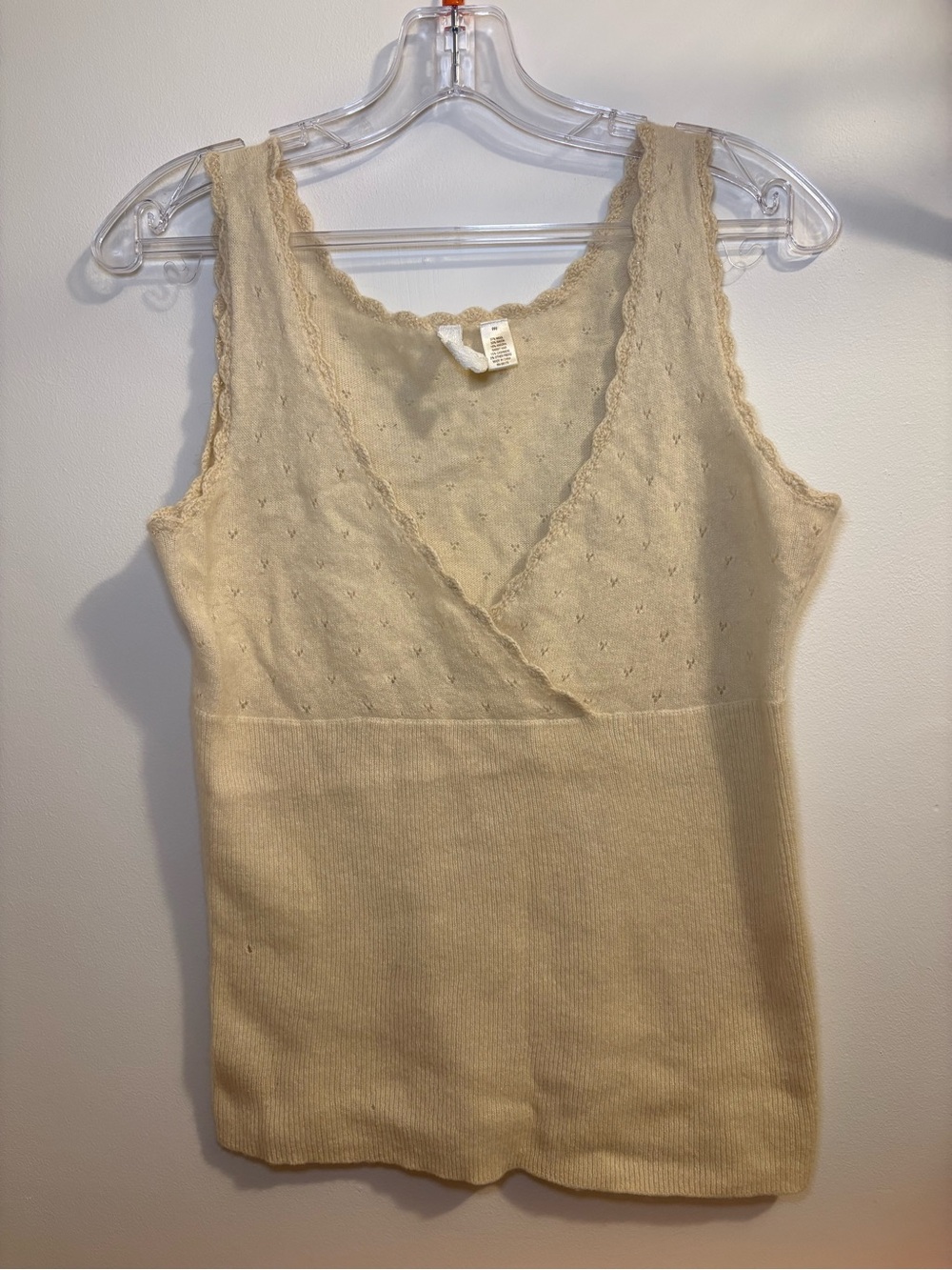 Anthropologie Vintage Cottagecore Cream Knit Lace Tank Top
